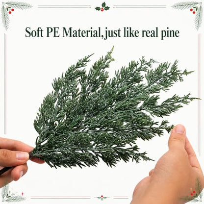 12 Pcs 16.5" Artificial Christmas Snow Pine Branches with Red Berry Stems (12 Count)