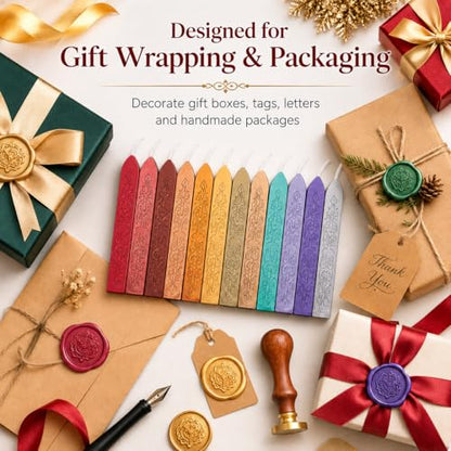 12 Pack Embossed Pattern Wick Sealing Wax Sticks for Wax Seal Stamp (12 Count)