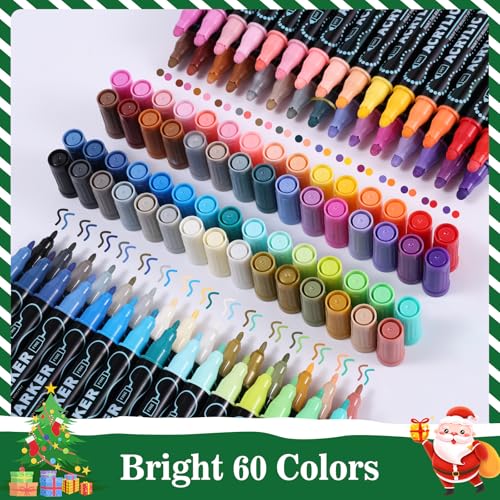 60 Colors Precision Dual Tip Acrylic Paint Markers Pens (60 Count)