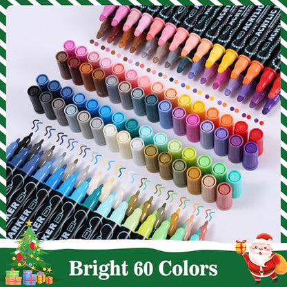 60 Colors Precision Dual Tip Acrylic Paint Markers Pens (60 Count)