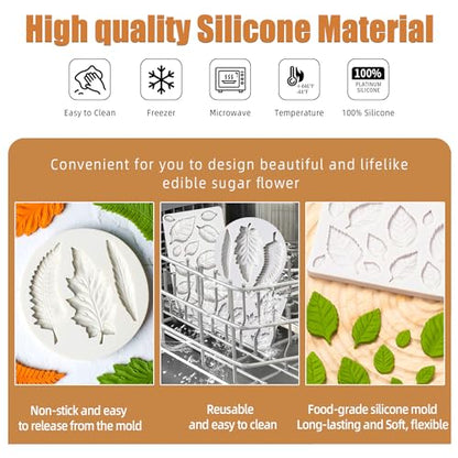 3pcs Leaf Fondant Mold Rose Leaves 3D Leaf Silicone Mold for Chocolate Candy Maple Leaf Sugar Craft Cake Decoration (3 Count)