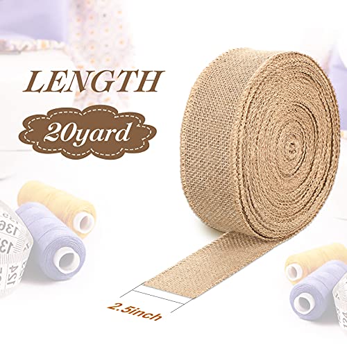 20 Yard 2.5 Inches Burlap Ribbon Wide Jute Ribbon Natural Burlap Fabric Roll Wired Edge for Wreaths
