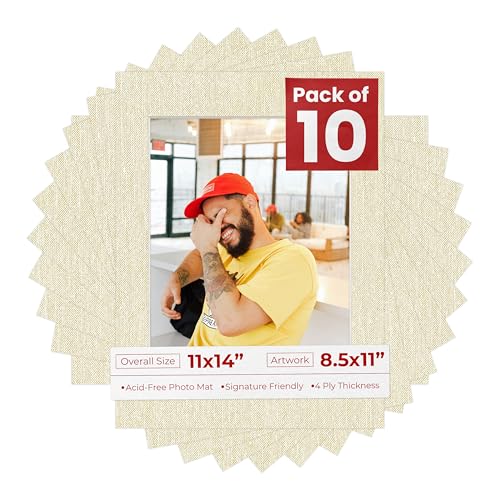 Pack of TEN 11x14 Mats Bevel Cut for 8.5x11 Photos (10 Count)