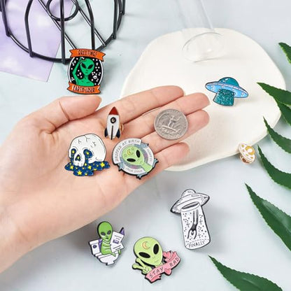 Beadthoven 9pcs Alien Alloy Enamel Brooch Pins (9 Count)