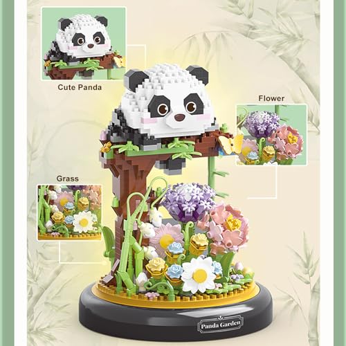 Panda Flower Building Set for Adult Plant Friend Set Bonsai Tree Party Favors for Kids Animal Building Blocks Valentines New Year Easter Birthday Gift for Boys Girls Age 6 (999 Count)