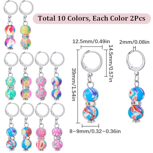 1 Box 20Pcs Stitch Markers Crochet Stitch Marker Cute Round Polymer Clay Beads Charms Clip On Removable Leverbacks Zipper Pull Charm Locking Knitting Markers for Yarns DIY Sewing Quilting (20 Count)