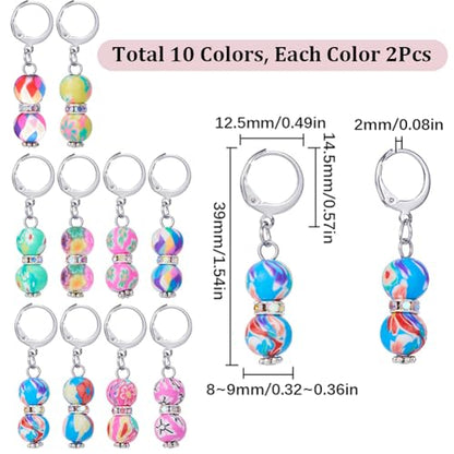 1 Box 20Pcs Stitch Markers Crochet Stitch Marker Cute Round Polymer Clay Beads Charms Clip On Removable Leverbacks Zipper Pull Charm Locking Knitting Markers for Yarns DIY Sewing Quilting (20 Count)