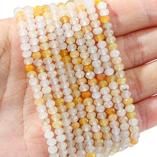 Natural Yellow Jade Beads 4x2mm 120pcs Faceted Rondelle Loose Semi Gemstone Beads for Jewelry Making Design (120 Count)