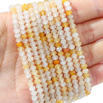 Natural Yellow Jade Beads 4x2mm 120pcs Faceted Rondelle Loose Semi Gemstone Beads for Jewelry Making Design (120 Count)