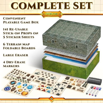 10 DnD Game Mats + Battle Arenas + Stickers + Markers (10 Count)