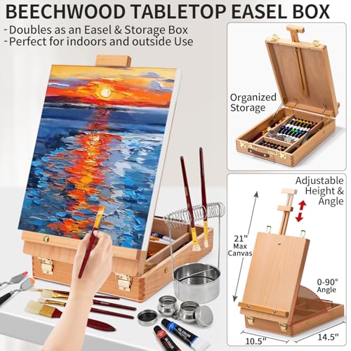 82Pcs Professional Oil Painting Set with Easel Box