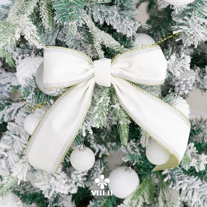 Gold & White Velvet with Rhinstone Edge Wired Ribbon 2.5 Inch Luxury Jeweled Ribbon 5 Yards Sparkling Rhinestone Trim for Christmas Tree (15 Foot)