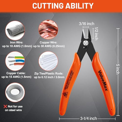 12-Pack 5-Inch Flush Cutters, Spring-Loaded Precision Side Cutters