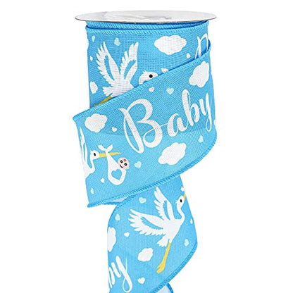 Baby Boy 2.5 Inch Burlap Wired Ribbon for Baby Shower (30 Foot)