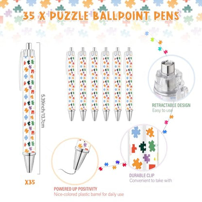 35 Sets Team Gifts for Employee Puzzle Pens Bulk Retractable Ballpoint Pen Thank You Cards and Organza Bags for Volunteer Teacher Nurse Admin Professionals Assistant Team Office Staff