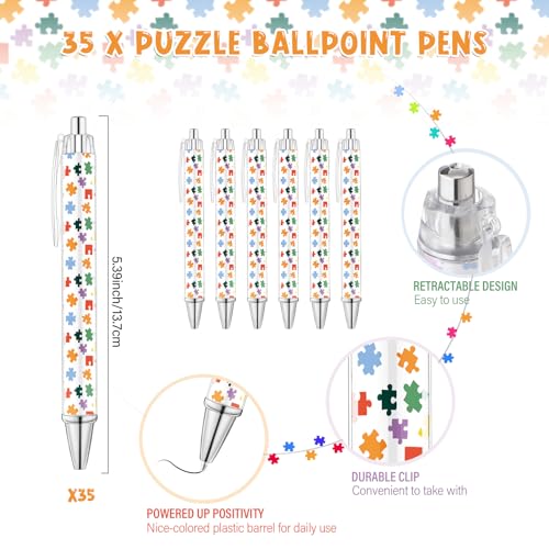 35 Sets Team Gifts for Employee Puzzle Pens Bulk Retractable Ballpoint Pen Thank You Cards and Organza Bags for Volunteer Teacher Nurse Admin Professionals Assistant Team Office Staff
