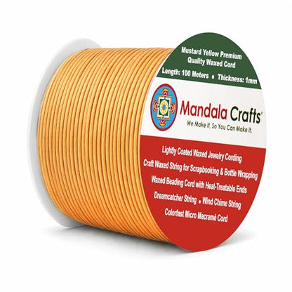 1mm Mustard Yellow Cotton Waxed Cord for Jewelry Making (327 Foot )