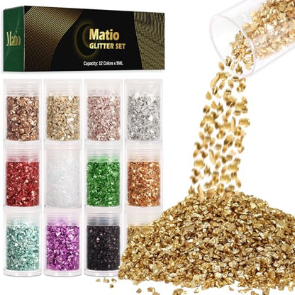 12 Colors Crushed Glass Irregular Glitter (4.23 Ounce)