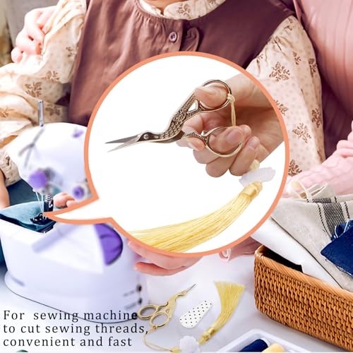 3.6Inch Small Embroidery Scissors Precision Scissor with Leather Cover Tassel Stainless Steel Tip for Crafting Thread Cutting Sewing DIY Needlework Artwork Housework