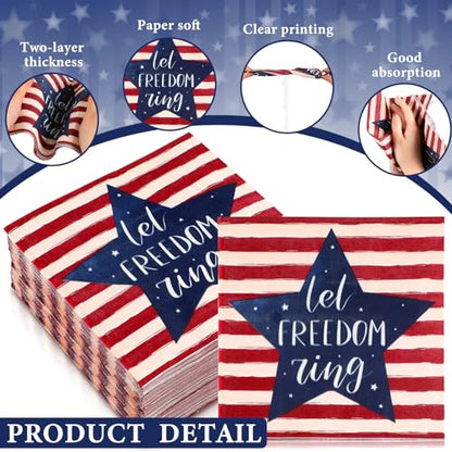60 Pcs Patriotic Stars and Stripes Cocktail Paper Napkins 6.5"