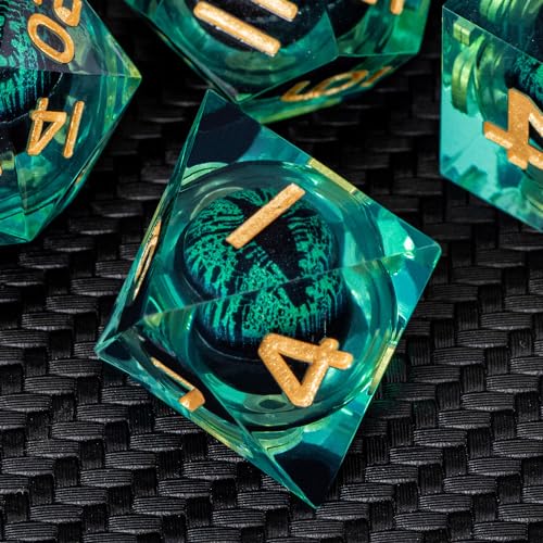 Dragon Eye Dice Liquid Core DND Dice Green Sharp Edged Dice Set with Gift Box