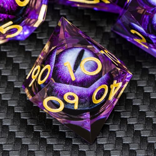 DND Resin Dice Dragon Eye Dice Liquid Core Purple Sharp Edged Dice Set with Gift Box