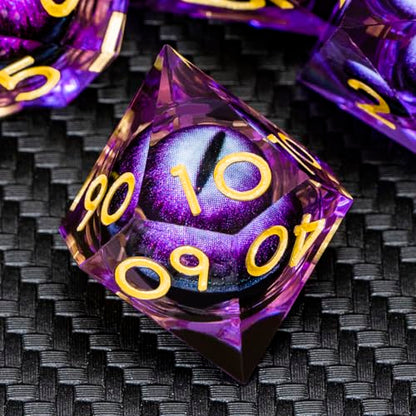 DND Resin Dice Dragon Eye Dice Liquid Core Purple Sharp Edged Dice Set with Gift Box