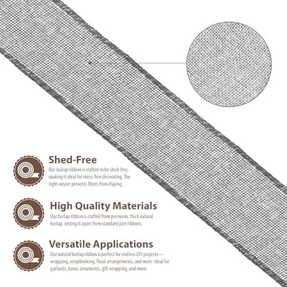2 1 2 Inch Wide Gray Burlap Ribbon for Crafts (60 Foot)
