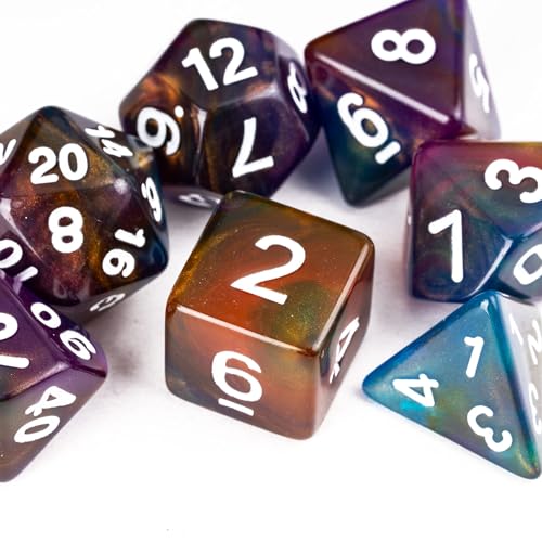 7 Die DND Dice Set Polyhedral Dice Set with a Leather Dice Bag (7 Count)
