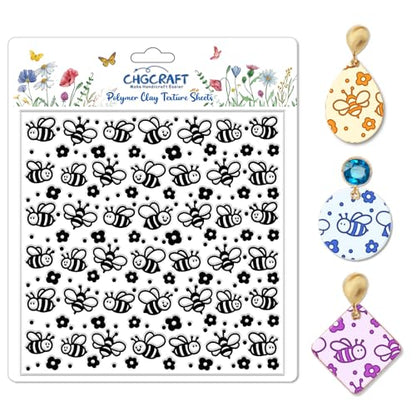 Cartoon Bees Pattern Polymer Clay Texture Sheet Seamless Flowers Pattern Silicone Texture Mat for Polymer Clay Making Earrings Jewelry DIY Crafts 5.5 × 5.5 Inch