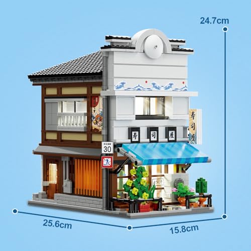 Master Japanese Sushi House Building Block Set C66018W Creative City Brick Kit with Lights