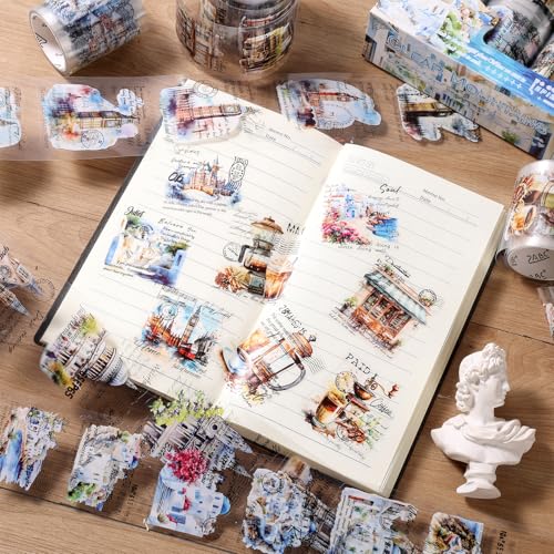 6 Rolls PET Tapes Set Pre Cut Tape Stickers City Stickers journaling Tape Transparent Sticker Books for Scrapbooking Scrapbook Tape Decorative (6 Count)