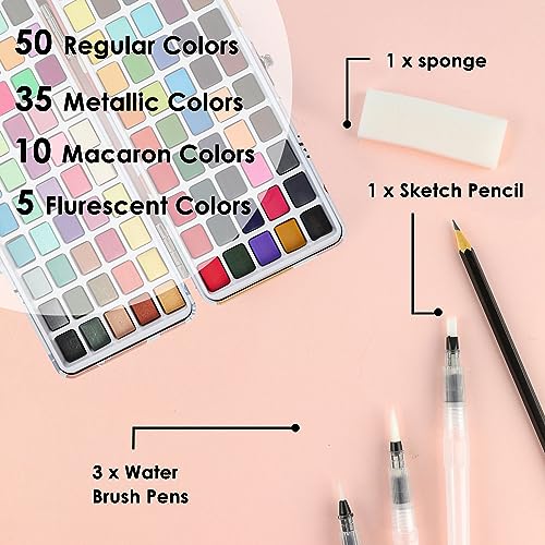 Watercolor Paint Set of 100 Color with Brush Pens (15.4853 Ounce)