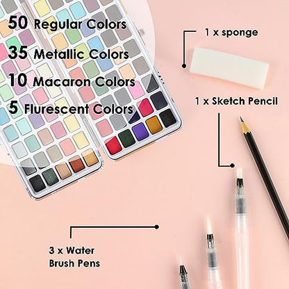 Watercolor Paint Set of 100 Color with Brush Pens (15.4853 Ounce)