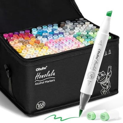 Alcohol Markers Brush Tip 168 Colors for Adults Coloring Refillable (168 Count)