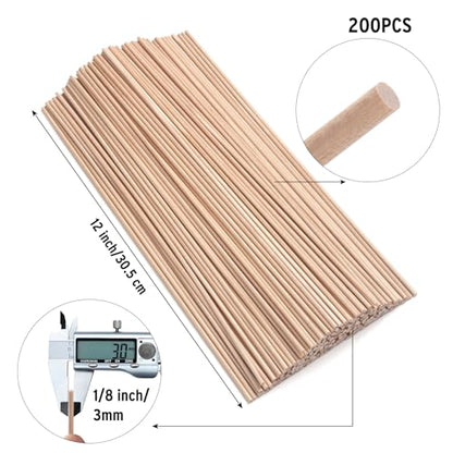 Wooden Sticks Wooden Dowels for Crafts 1 (200 Count)