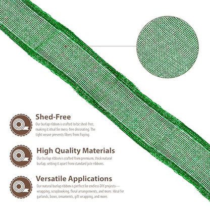 2 Inch Wide Green Wired Burlap Ribbon for Crafts (30 Foot)