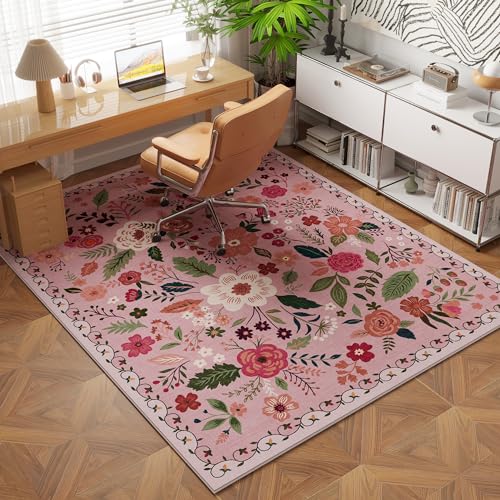 Area Rug 4x6 Rug Washable Boho Rugs Non Slip Low Pile Floral Small Carpet for Bedroom