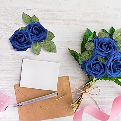 Royal Blue Rose 25pcs Real Looking Artificial Flowers w (25 Count)