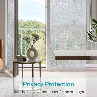 Rain Glass Window Film Privacy Static Window Clings Decorative Glass Sticker for Home Office Removable UV Protection Heat Control 17.7 x 157.48 inches