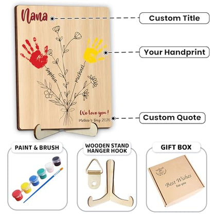 Personalized Handprint Wooden Sign for Mom Dad Grandma
