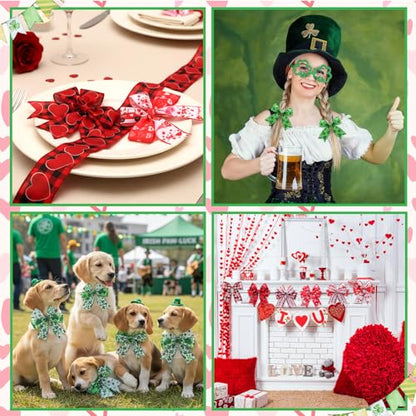 12 Rolls St. Patrick's Day Wired Edge Ribbon 2 Inch x 60 Yards Lucky Shamrock Print Craft Ribbon Valentine's Day Red Heart Gnome Truck Print Craft for St Patricks Party Supplies 12 Styles (12 Count)