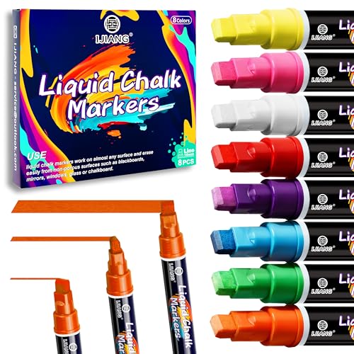 Chalk Markers 8 Vibrant Colors Set for Glass Surfaces & Windows (8 Count)