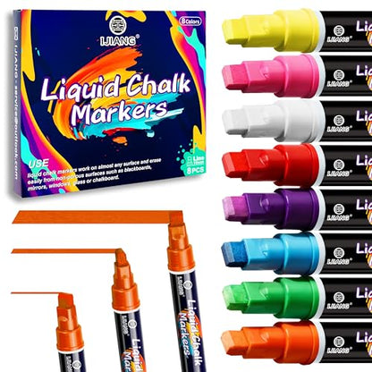 Chalk Markers 8 Vibrant Colors Set for Glass Surfaces & Windows (8 Count)