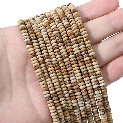 Natural Brown Picture Disk Stone Beads 4x2mm 160pcs Rondelle Loose Semi Gemstone Beads for Jewelry Making Design (160 Count)