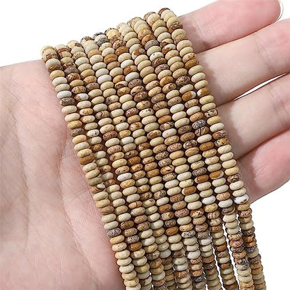Natural Brown Picture Disk Stone Beads 4x2mm 160pcs Rondelle Loose Semi Gemstone Beads for Jewelry Making Design (160 Count)