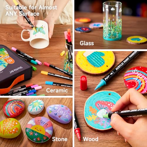 60 Colors Brush & Fine Tip Acrylic Paint Markers (60 Count)