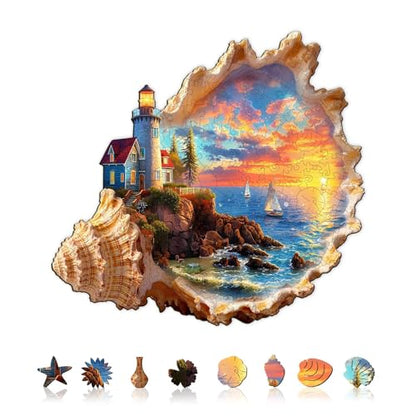 Sunset by The Seaside Puzzles Adults Gifts Wooden 85 Pieces 8.5 * 8in