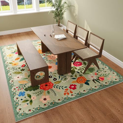 Area Rugs 9x12 Living Room Clearance Washable Boho Rug Non Slip Floral Vintage Low Pile Large Rug for Living Room (108 Sq Ft)