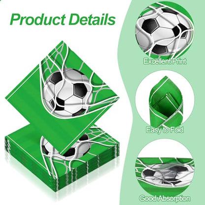 48 Pieces Soccer Paper Napkins Disposable Football Party Napkins Sports Ball Napkins Soccer Cocktail Dinner Napkin Set 13" x 13" Unfolded Football Tableware Napkins for Sports Party Supplies (48 Count)